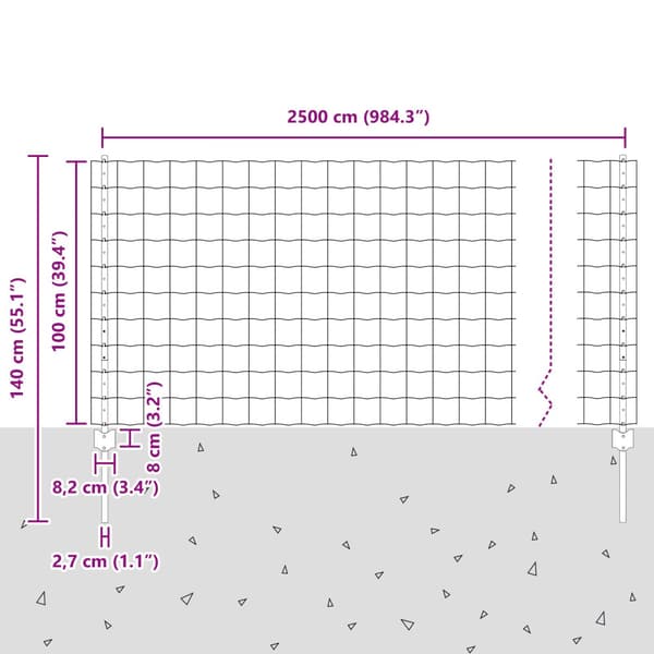 Stängsel med stolpe Silver 1 x 25 m Stål