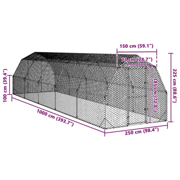 Hönsgård 2,5x10x2,25 m galvaniserat stål