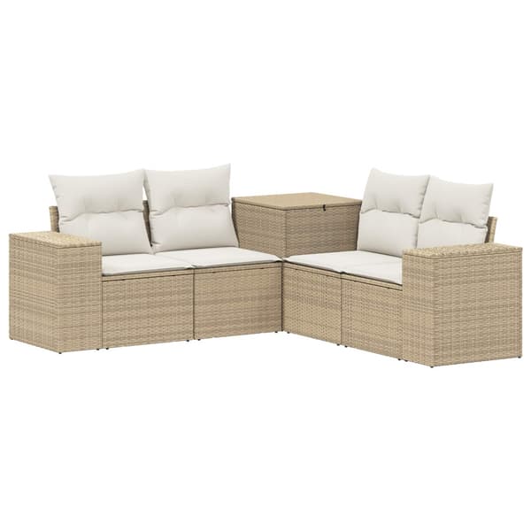 Soffset 5 st Beige och krämvit Poly Rattan och stål