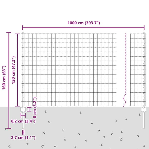 Stängsel med stolpe Silver 1,2 x 10 m Stål