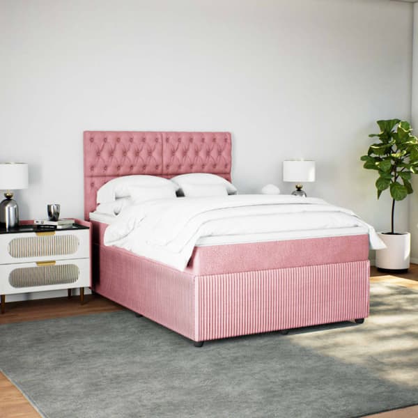 Ramsäng med madrass rosa 140x200 cm sammet