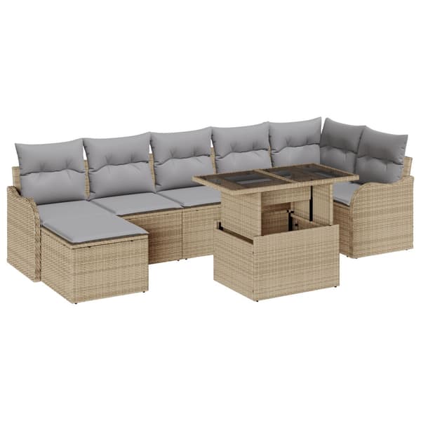 Trädgårdsoffset med kudde 8 pcs Beige Poly rattan