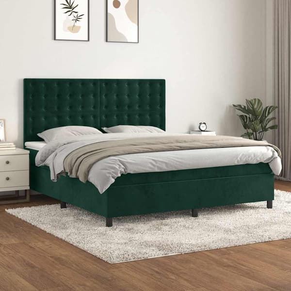 Ramsäng med madrass mörkgrön 180x200 cm sammet