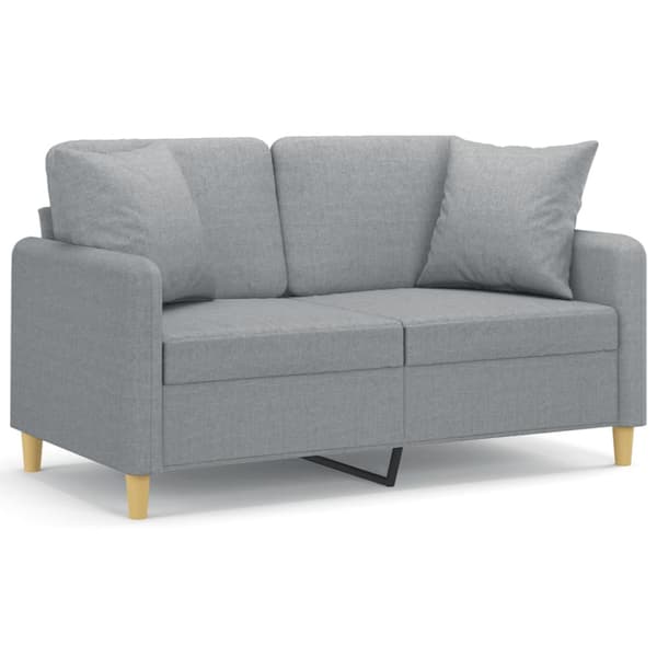 2-sits soffa med prydnadskuddar ljusgrå 120 cm tyg