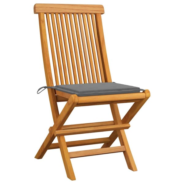 Trädgårdsstolar med gråa dynor 6 st massiv teak