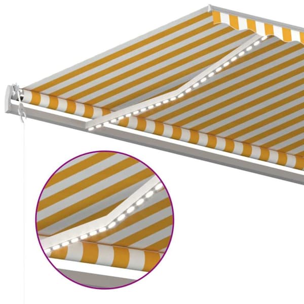 Automatisk markis med vindsensor & LED 500x350 cm gul/vit