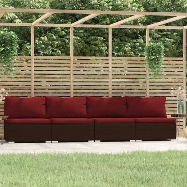 Soffa 4-sits med dynor konstrotting brun