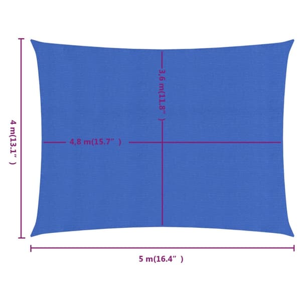 Solsegel 160 g/m² rektangulär blå 4x5 m HDPE