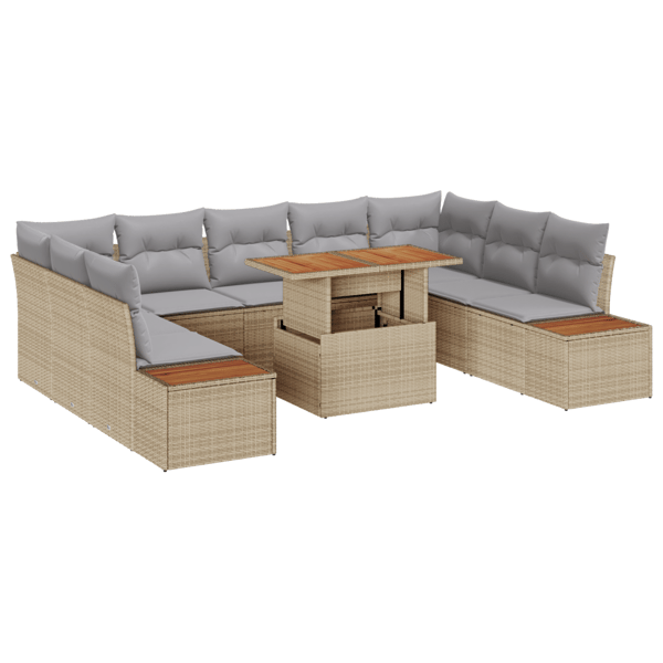 Trädgårdsoffset med lagring 10 pcs Beige Poly rattan