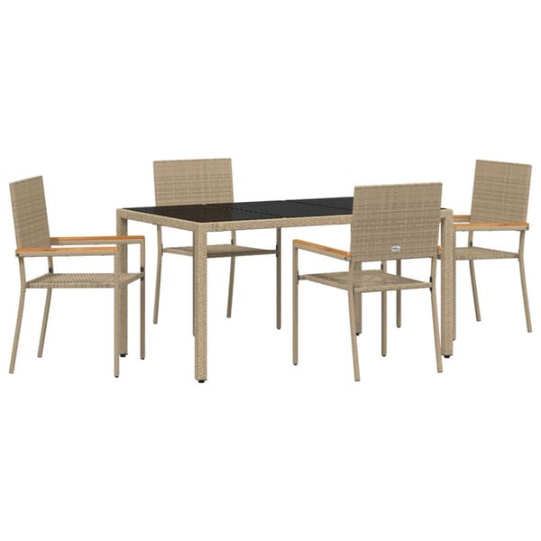 Trädgårdsmöbelset 5 pcs Beige konstrotting