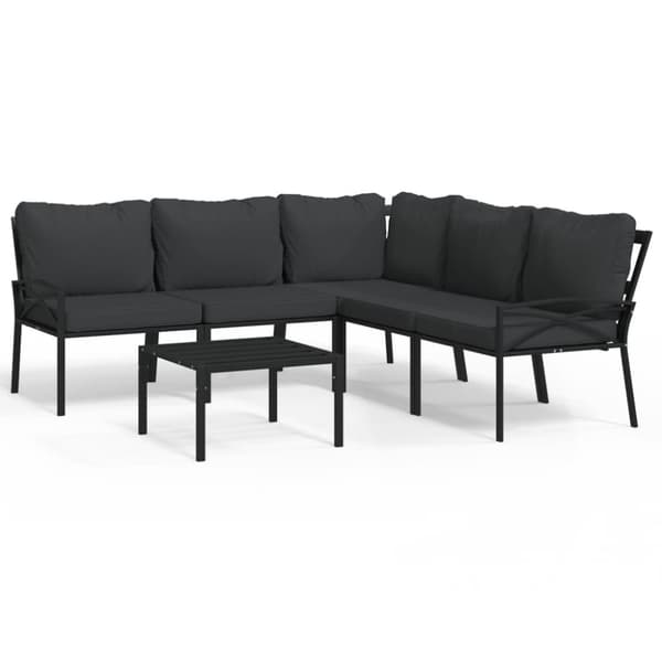 Loungegrupp 6 delar mörkgrå dynor stål