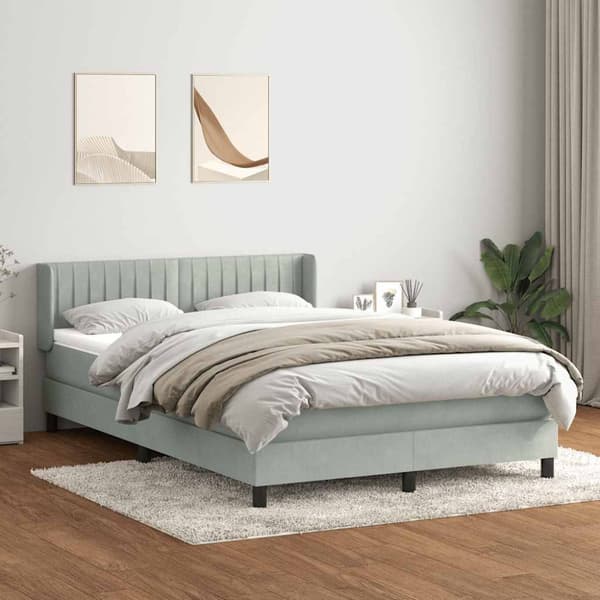 Ramsäng med madrass ljusgrå 160x210 cm sammet
