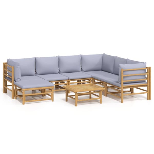 Loungegrupp 8 delar ljusgråa dynor bambu