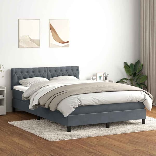 Ramsäng med madrass mörkgrå 160x210 cm sammet