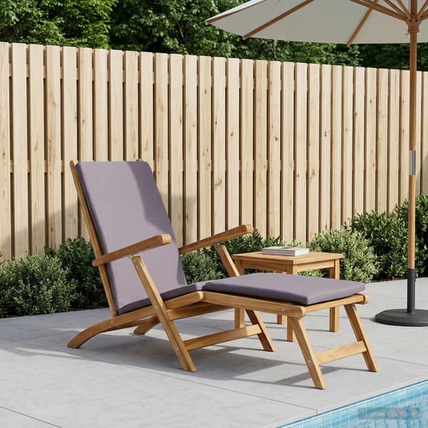 Fällbar Deck Chair med Kudde Mörkgrå Massivt teakträ