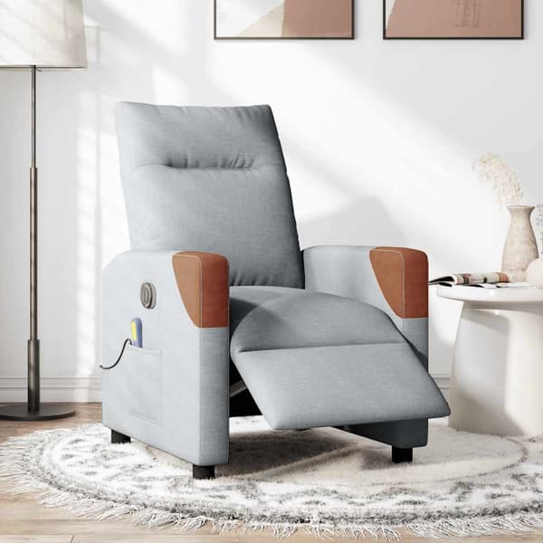 Elektrisk massagefåtölj ljusgrå tyg