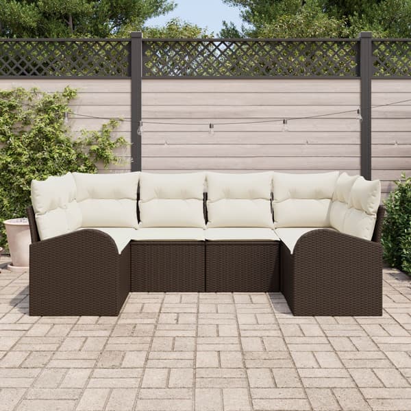 Trädgårdsoffset med kudde 6 pcs Brun Poly Rattan