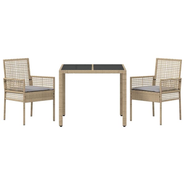 Trädgårdsmöbelset 3 pcs Beige konstrotting