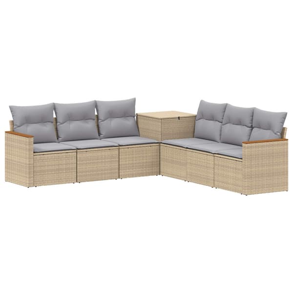 Soffset 7 pcs Beige och Ljusgrå Poly Rattan och stål