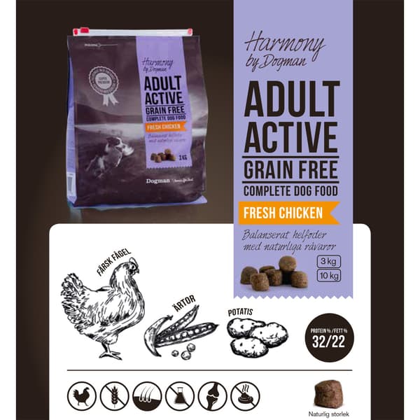 Adult Active spannmålsfritt hundfoder 3kg