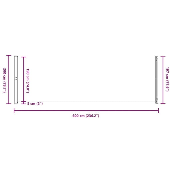 Infällbar sidomarkis 200x600 cm grå