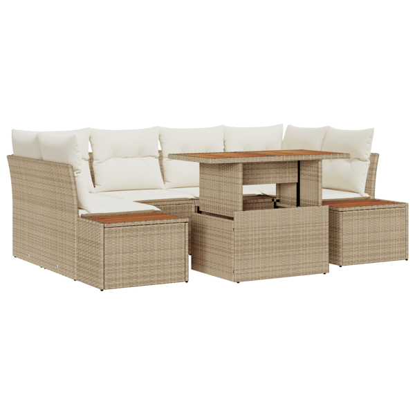 Trädgårdsoffset med lagring 7 pcs Beige Poly rattan