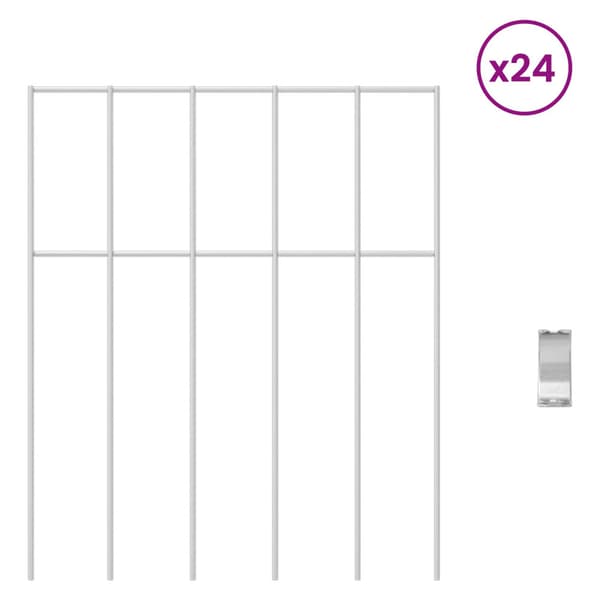 Trädgårdsstängselpanel 24 pcs Galvaniserat stål Silver