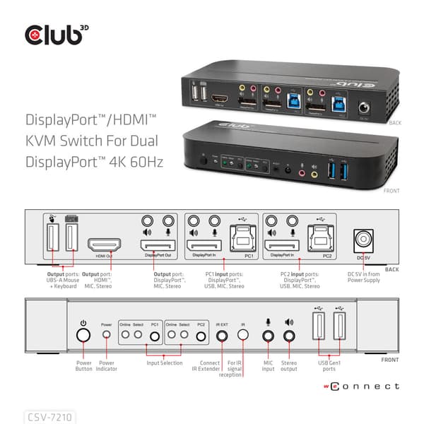 CLUB3D CSV-7210 KVM-switchar Svart