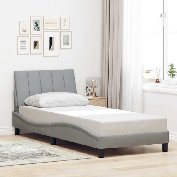 Bed Frame without Mattress "Hanko" Light Grey 90x190cm Fabric