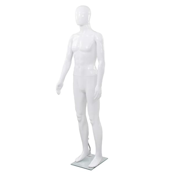 Skyltdocka man helkropps med bas i glas glansig vit 185 cm