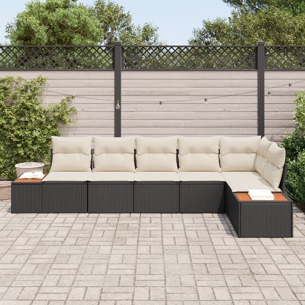 Trädgårdsoffset med kudde 6 pcs Svart Poly rattan