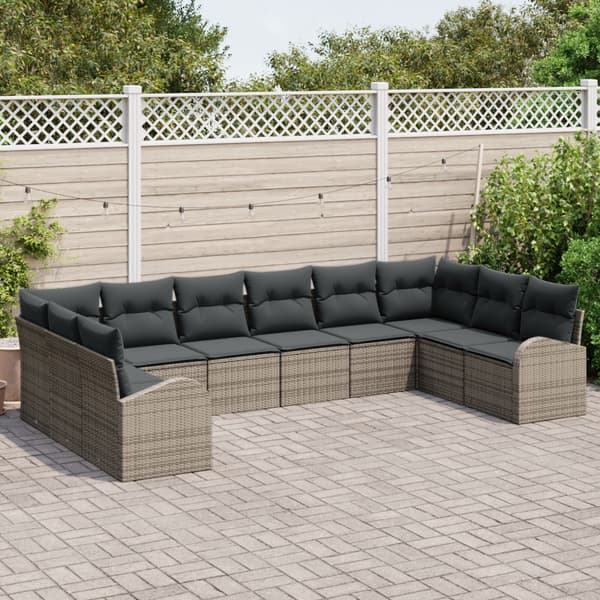 Soffset med kudde 10 pcs Grå Polyrattan