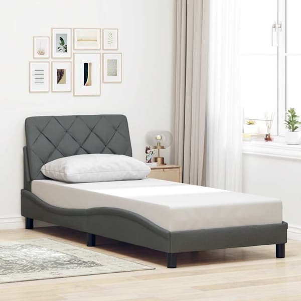 Bed Frame without Mattress Dark Grey 90x190 cm Fabric