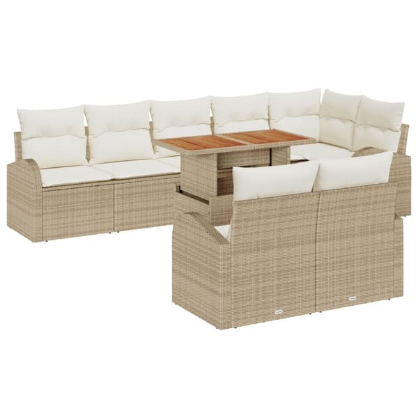 Trädgårdsoffset med kudde 9 pcs beige och gräddvit