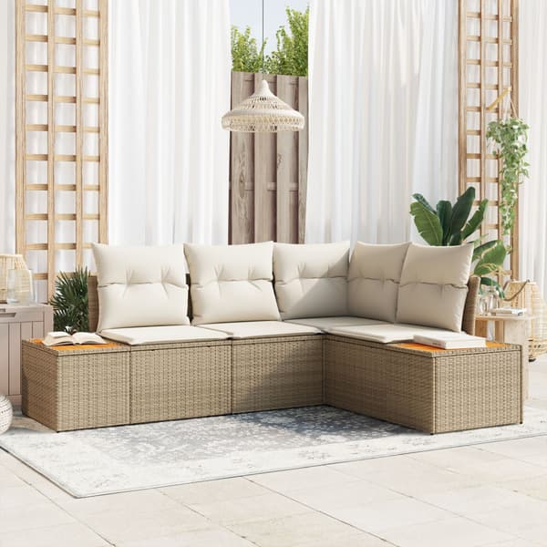 Trädgårdsoffset 5 st Beige Poly rattan