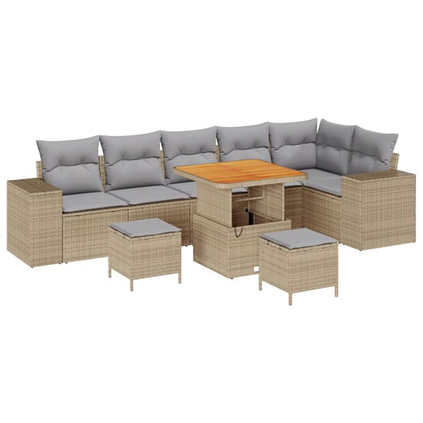 Trädgårdsoffset med kudde 9 pcs Beige konstrotting