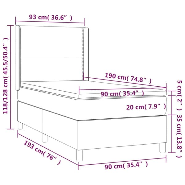 Ramsäng med madrass & LED mörkgrå 90x190 cm sammet