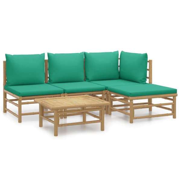 Loungegrupp 5 delar gröna dynor bambu