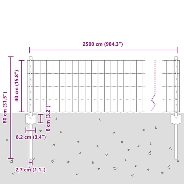 Stängsel med stolpe Silver 0,4 x 25 m Stål
