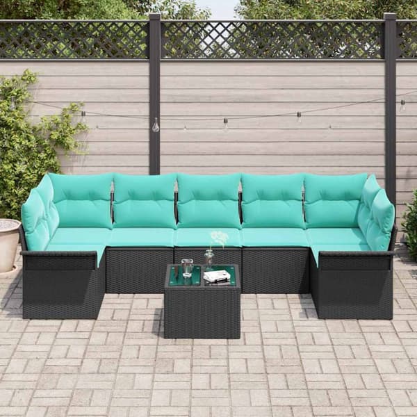 Trädgårdsoffset 8 pcs Svart Poly rattan