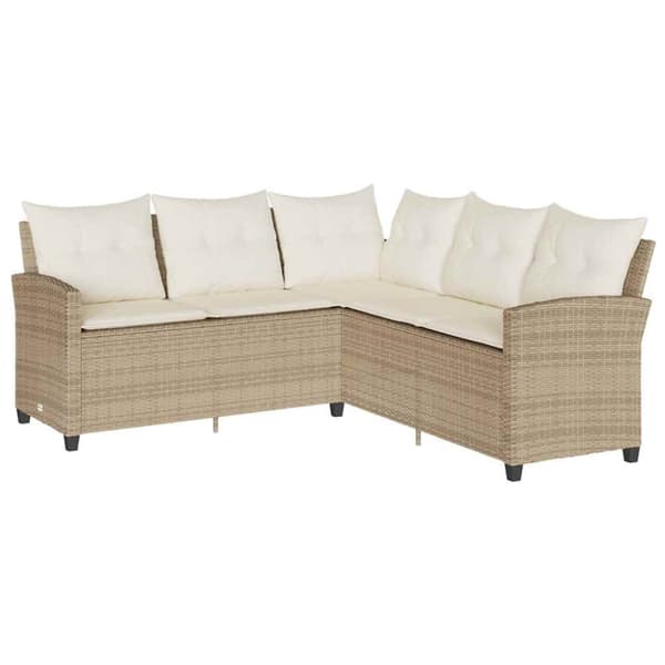 L-formad soffsoffa med kuddar beige konstrotting