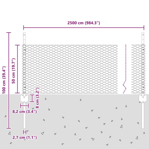 Stängsel med stolpe Silver 0,5 x 25 m Stål