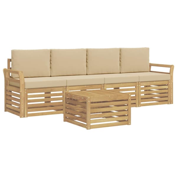 Utomhussoffset med kudde 5 pcs Vit och Beige Polyester