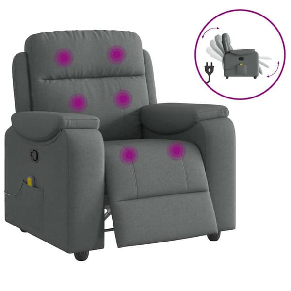 Massagefåtölj mörkgrå tyg