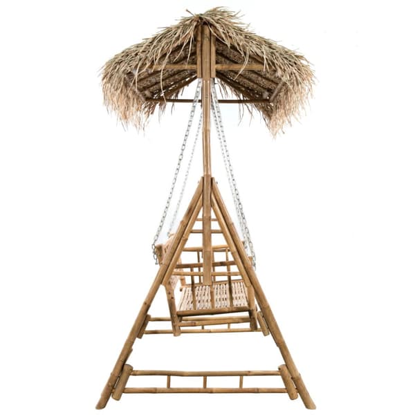 2-sits hammock med palmblad och dynor bambu 202 cm
