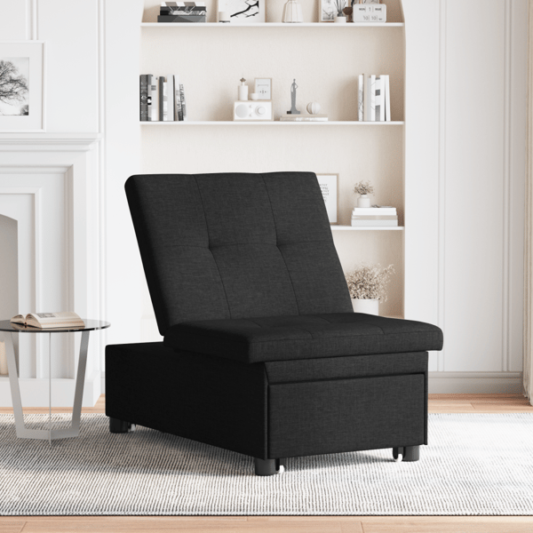 Pull Out Sofa Bed Svart 194 x 50 x 82 cm tyg