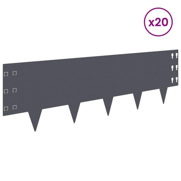 Kant för gräsmatta 20 pcs 100 x 30 cm Stål Antracit