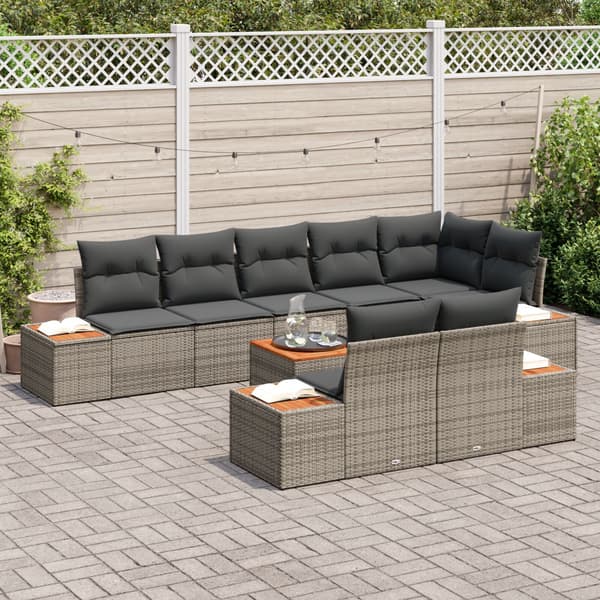 Trädgårdsoffset med kudde 9 pcs Grå Poly rattan