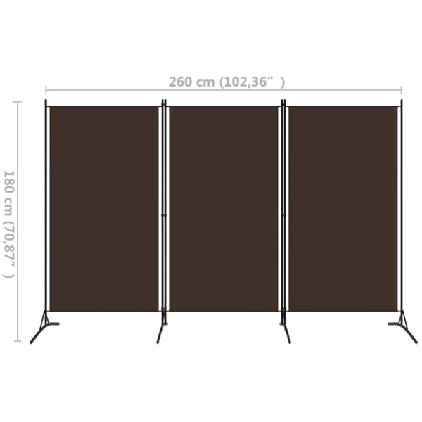 Rumsavdelare 3 paneler brun 260x180 cm