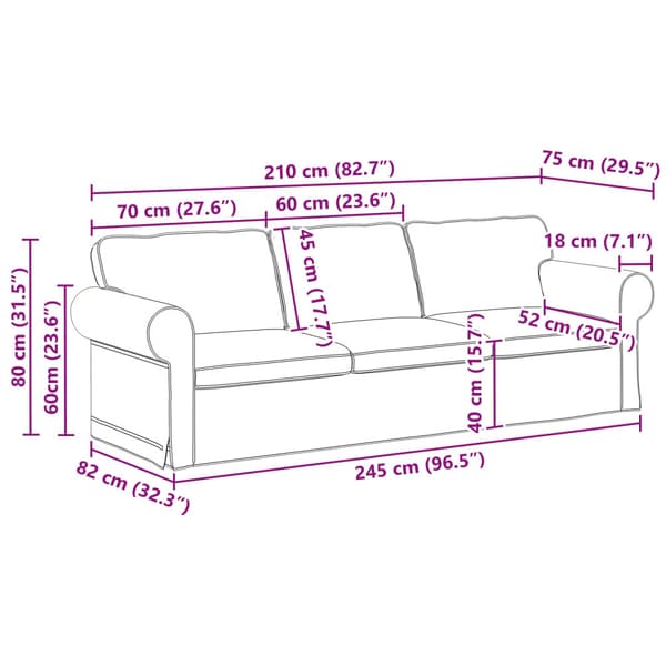 Soffa Kräm 245 x 82 x 80 cm tyg